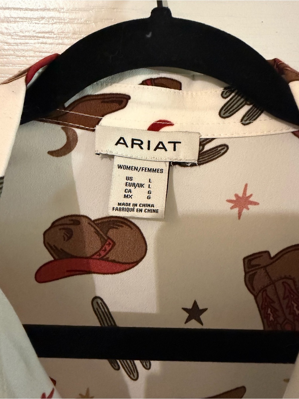 Ariat White Button-Up Shirt with Brown & Red Western Motif - Picture 3 of 3